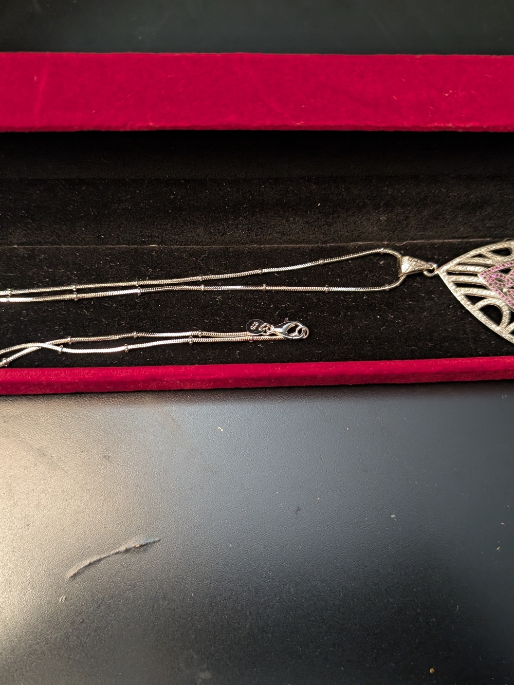 Silver S925 Pendant Necklace with Pink Accent